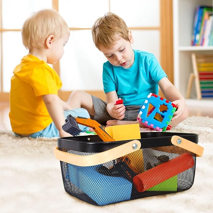 Garden Harvest Basket,Delicate Harvest Basket for Garden Vegetables,Practical Metal Mesh Wire Basket with Handle Suitable for Bathroom,Cabinet,Kitchen(Black)