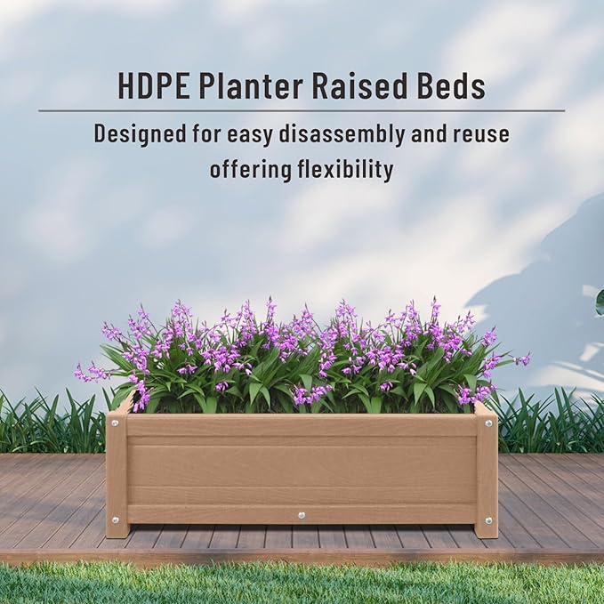HDPE Raised Planter Box Outdoor,Rot-Resistant and Non-Cracking,Raised Beds for Gardening 29.5 * 14.4 * 9.8 in for Yard,Lawn,Outdoor Planter Boxes Rectangle with Drainage Holes Brown
