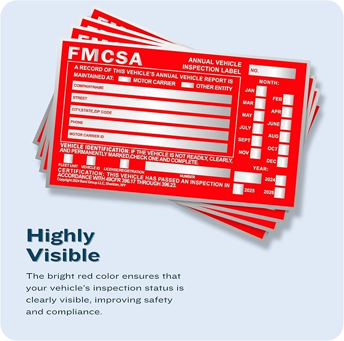 20-Pack DOT Compliant Aluminum Annual Vehicle Inspection Label – Red FMCSA Label with Punch Boxes