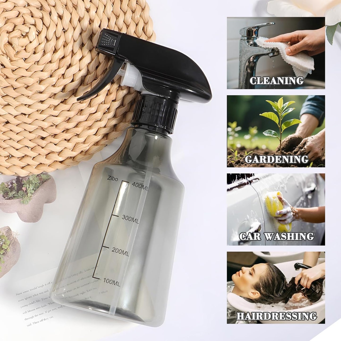 driew Plant Mister Spray Bottle, 13.6oz 400ML Plant Mister Water Spray Bottle with Scale for Plants Misting Bottle Water Fine Mist,Grey