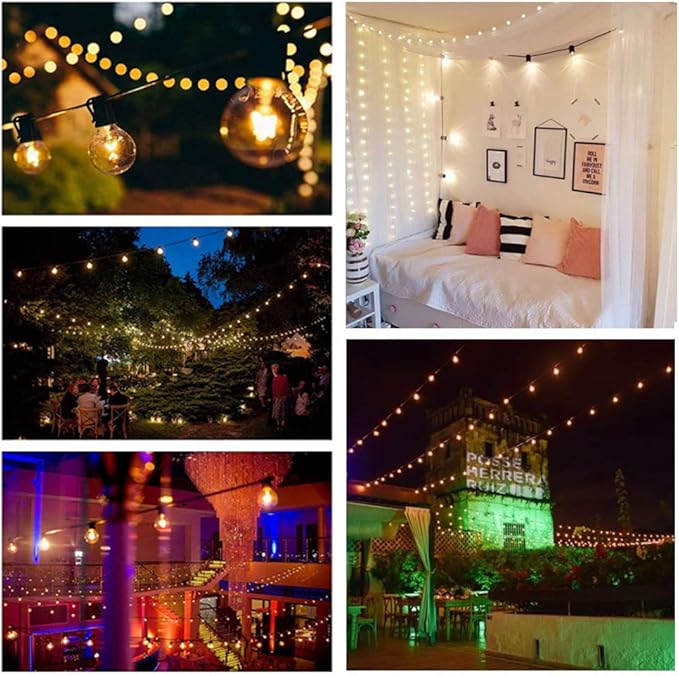 GOOTHY Globe Holiday String Lights with G40 Bulbs (50ft.) Backyard Patio Lights Garden Bistro Party Natural Warm Bulbs Cafe Hanging Umbrella Lights on Light String Indoor Outdoor-White