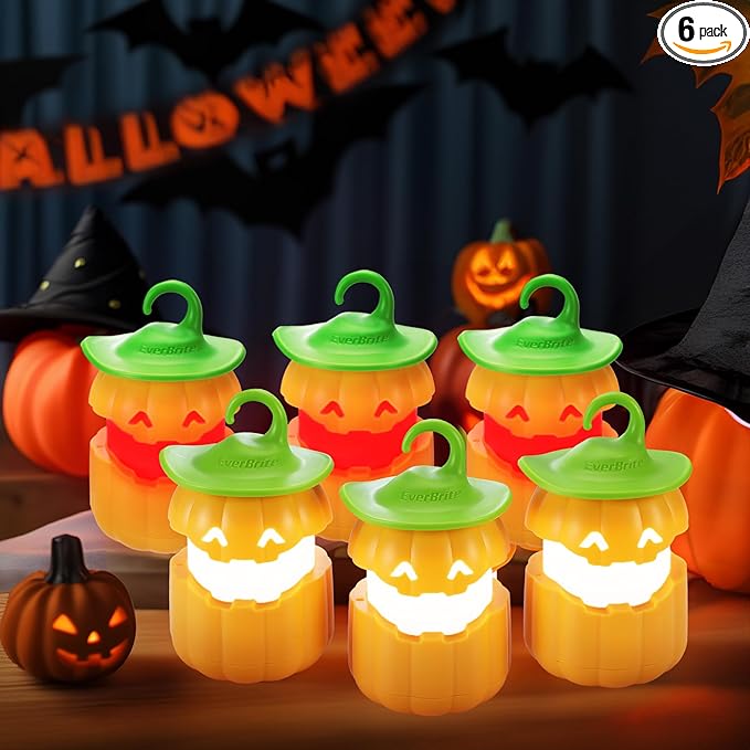 EverBrite 6-Pack Halloween Pumpkin Lantern, Collapsible Jack O Lantern Lights, Two Color Changing, Light up Pumpkin Outdoor for Halloween Party Decoration, Battery Included