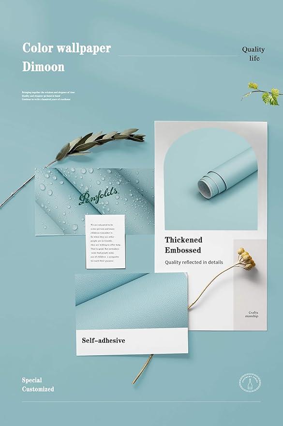 Dimoon 236''x17.7'' Blue Peel and Stick Wallpaper Contact Paper Modern Self Adhesive Wall Paper Removable Renter Friendly Textured Solid Color Shelf Cabinet Vinyl Roll (236''x17.7'',Nile Blue)