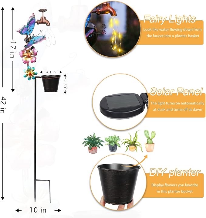 Afirst Solar Outdoor Decorative Butterfly Lights - Faucet Shaped Twinkling Light Garden Stake Decorations for Pathway Lawn Patio Courtyard Backyard