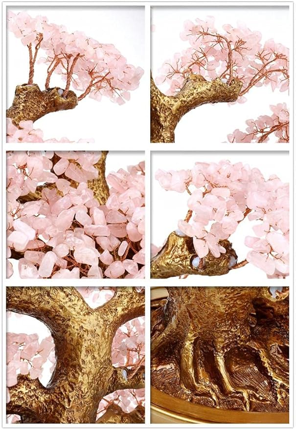 Feng Shui Money Tree Large Pine Tree Style Crystal Quartz Lucky Tree Gem Tree for Office Home Feng Shui Decoration for Wealth/Fortune and Luck (Pink)