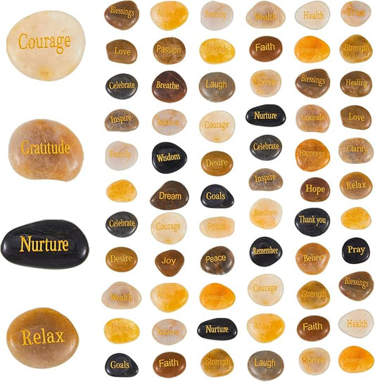 Fabbay Engraved Inspirational Stones Encouragement Motivational Rocks with Words Garden Positive Gift for Christmas Thanksgiving(Vintage Color,80 Pcs)