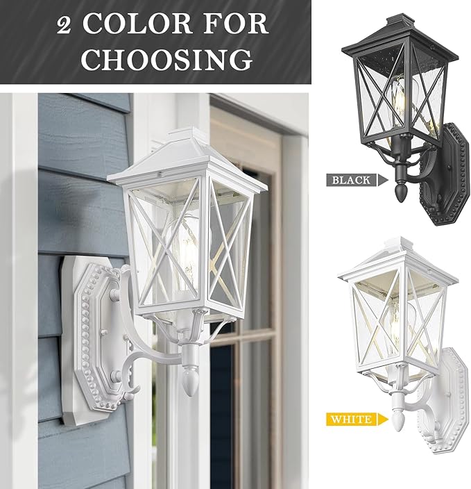 Darkaway Outdoor Wall Light Fixture,Outside Porch Lights Wall Mounted Seeded Glass Exterior Waterproof Lantern Modern E26 Socket Wall Sconce Lighting for Front Door Yard Patio