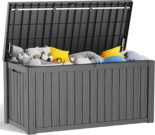 150 Gallon Resin Deck Box, Lockable Patio Outdoor Storage Box for Furniture, Garden Tools and Tools Storage, Waterproof Outside Storage Boxes - Black