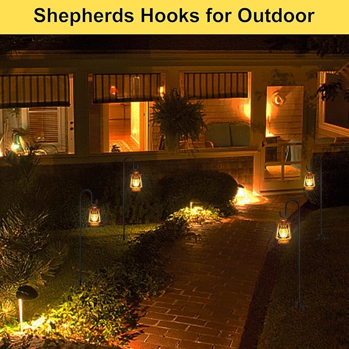 78 Inch Extra Tall Shepherd Hooks for Outdoors, Heavy Duty Metal Garden Hooks for Hanging Plants, Bird Feeders, Lanterns – Rust-Proof Steel with 5 Fork Base, Black