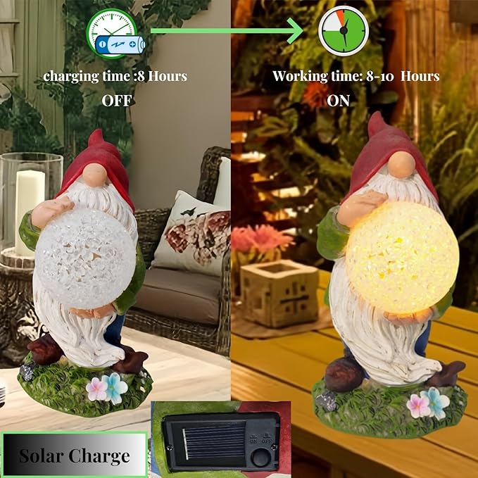 GUCHO Solar Gnomes Decorations for Yard,Outdoor Garden Gnomes Figurine Lights,Weather Resistant,Lawn Decor Statue for Patio, Balcony,Yard,Garden Decorations,Unique Housewarming Gifts for Women Men