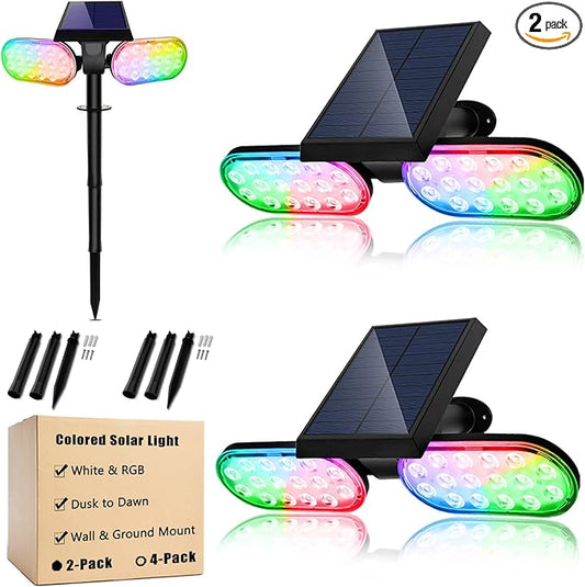 EMANER Solar Outdoor Spot Lights, RGB Solid Color+Multicolor Changing, Solar Spotlight Keep On, Dusk to Dawn Pathway Stake Light Waterproof for Christmas Halloween Outside Tree Garden Decor, 2Pack
