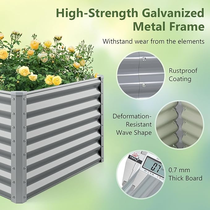Giantex 6x3x2ft Raised Garden Bed, Large Metal Elevated Rectangular Planter Bed, 271 Gallon Capacity, Outdoor Planting Garden Box for Vegetable Flower Herb Grow (Grey)