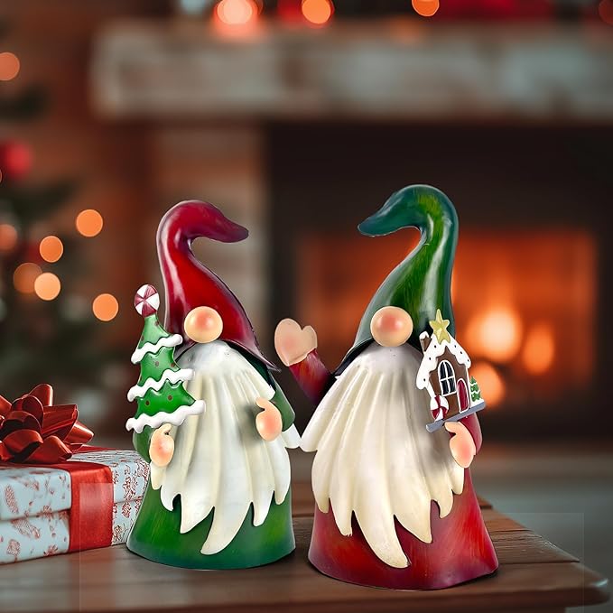 HONGLAND Christmas Decorations Outdoor Metal Gnome Yard Art Christmas Gnomes Statue 18 Inch Gnome Figurine for Holiday Christmas Lawn Patio Yard Garden Decor-2 PCS