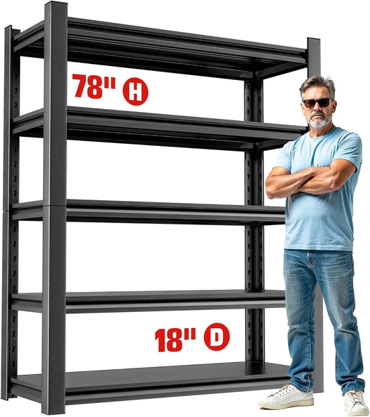 Heavy Duty Metal Garage Shelving Unit, Adjustable Steel Storage Racks, 5-Tier Utility Shelves, Industrial Warehouse Shelving for Garage Storage Solutions 18" D x48 W x78 H（5 pcs）
