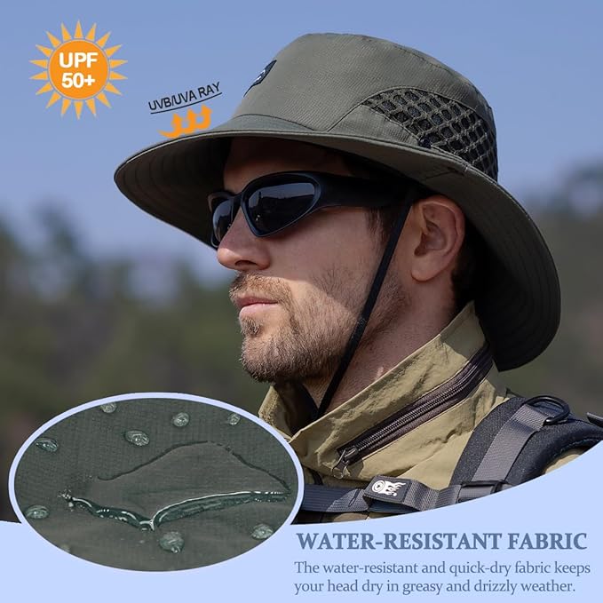 Fishing Hat, UPF50+ Wide Brim Sun Hat for Men Women, UV Protection Hiking Beach Bucket Hats Summer Safari Hat