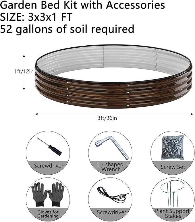 Galvanized Metal Planter Round Raised Garden Bed Kit for Gardening Outdoor Grow Garden Box Raised Flower Bed Round Galvanized Planter Outdoor 2PC 3x3x1ft