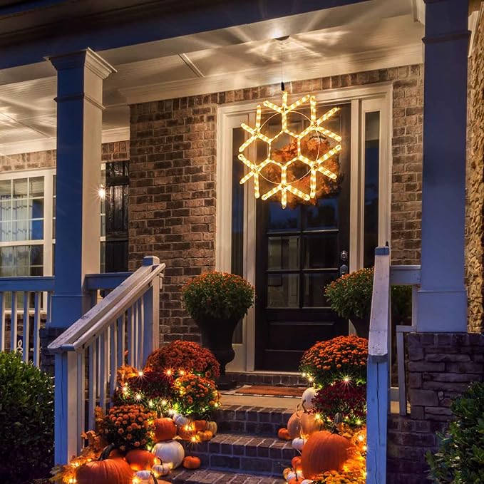 DBFAIRY 24-inch LED Christmas Snowflake Window Lights, Large Outdoor Hanging Silhouette Xmas Decor Light with Timer 16.8ft Plug-Powered Cable