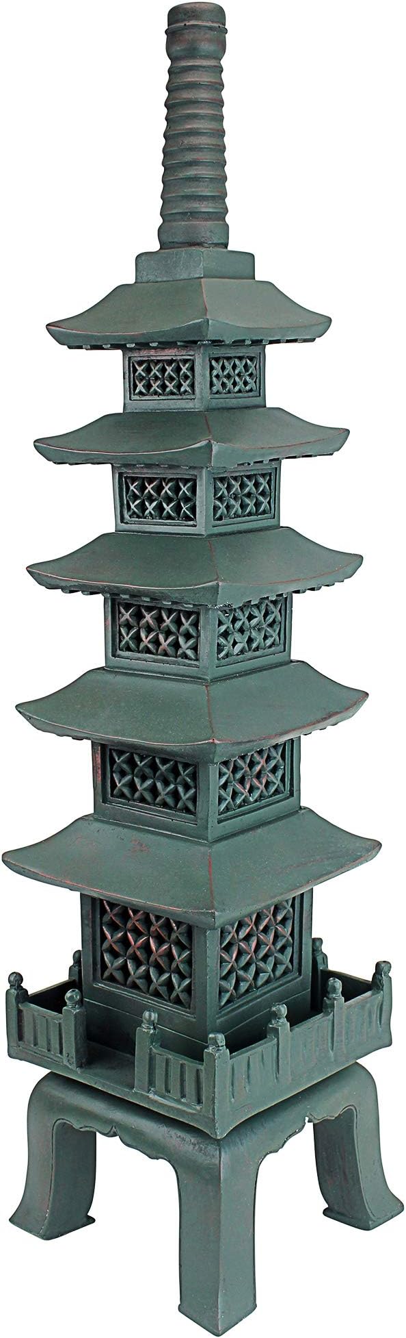 Design Toscano Nara Temple Pagoda Asian Decor Garden Statue, Large 28 Inch Tall, Cast Stone Resin, Verdigris Green Bronze Finish