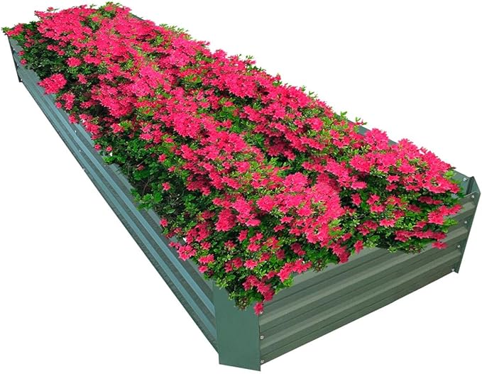 8x2x1ft Metal Raised Garden Bed Kit，Galvanized Garden Bed Box for Vegetables, Flowers, Herbs, and Succulents,120 Gallon Capacity - Green