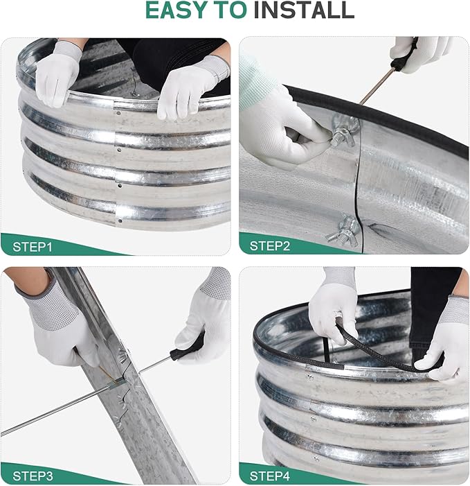 Galvanized Raised Garden Bed - 4×2×1ft (2 Packs) Planter Raised Beds for Gardening | Oval Metal Garden Planter Box with Safety Edging and Gloves for Vegetables Fruits and Flower - Silver