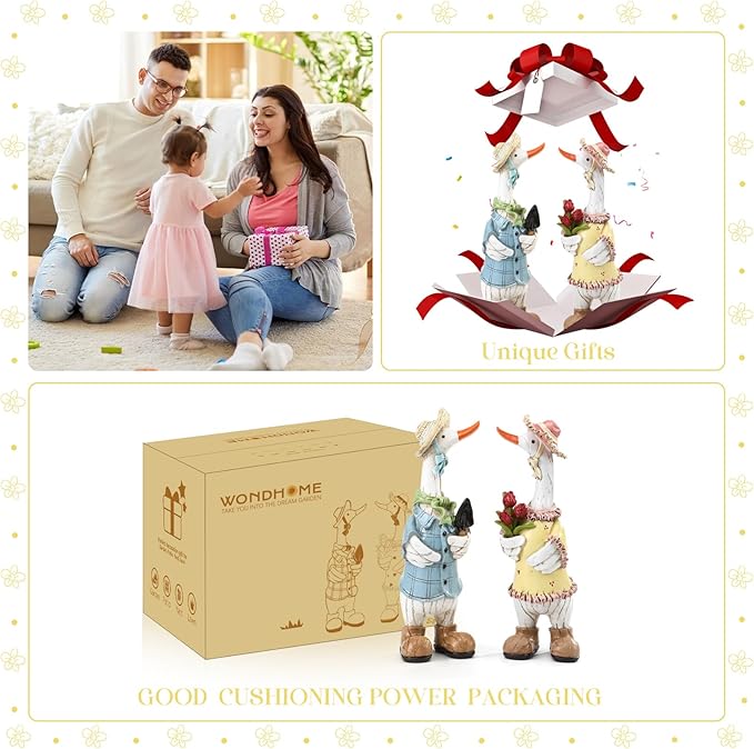 Garden Statues Couple Duck, Funny Cartoon Duck Garden Statues Indoor Outdoor Decorations Cute Ducks Art Décor Goose for Yard Home Garden Patio and Office (2- Pack)