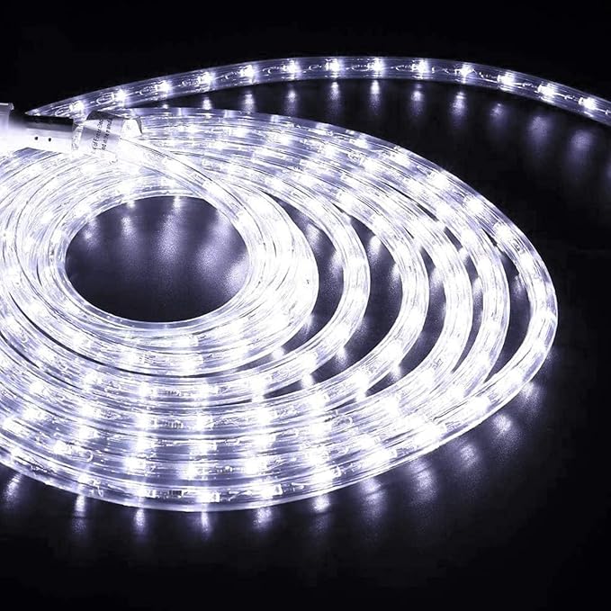 50ft 360 LED Rope Lights Outdoor, Connectable and Flexible Tube Lights with 8 Modes, Waterproof Indoor Outdoor LED Rope Lighting for Deck, Garden, Pool, Patio, Indoor Outdoor Decorations (White)