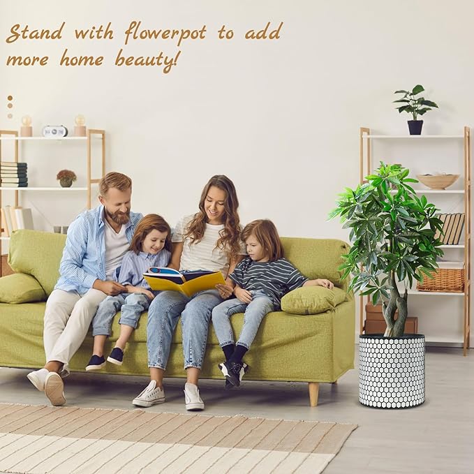 12 Inch Flower Pot Without Bracket with Drainage Holes Suitable for Indoor and Outdoor Decorative Planting (Black White Hexagon, 12 Inches)