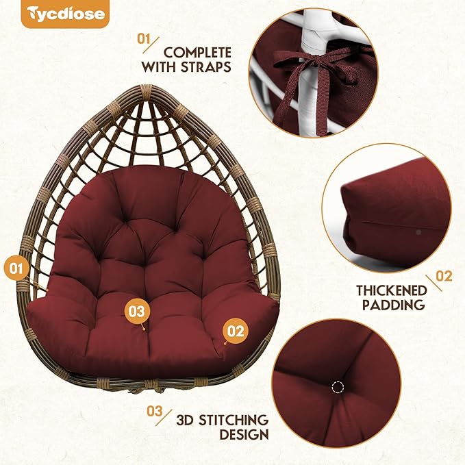 Egg Chair Cushion Replacement, Waterproof Outdoor Hanging Egg Chair Cushion Hammock Swing Chairs Cushions Pads, U-Shaped Thickened Cushions for Hanging Eggs Chairs, 47x33x7 Inches (Red)