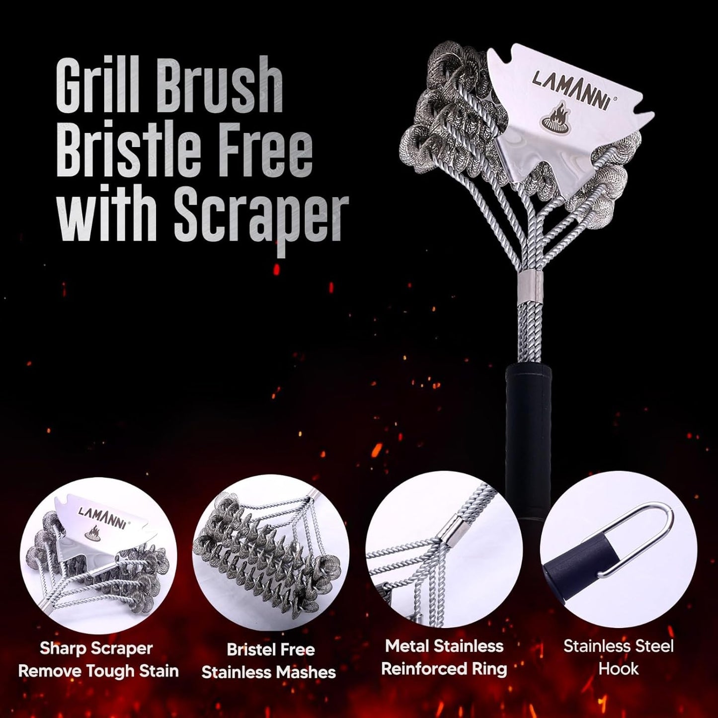 Grill Cleaner and Scraper 18” This BBQ Grill Cleaner Helps You to Scrub Your BBQ Grill Extra Strong BBQ Cleaner Accessories