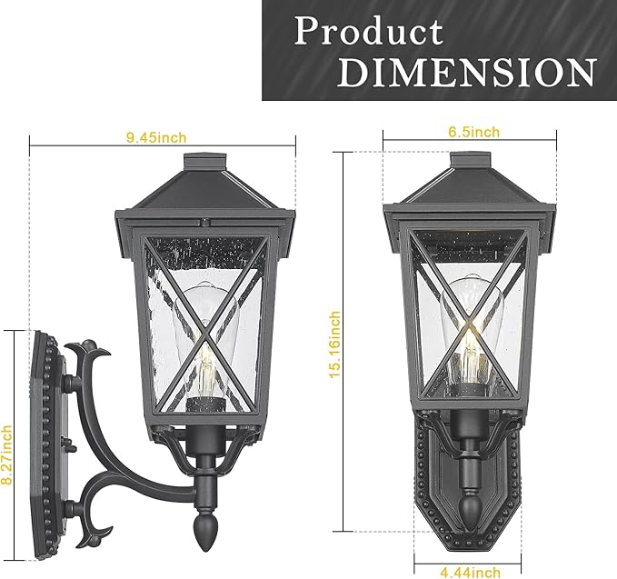 Darkaway Outdoor Wall Light Fixture,Outside Porch Lights Wall Mounted Seeded Glass Exterior Waterproof Lantern Modern E26 Socket Wall Sconce Lighting for Front Door Yard Patio