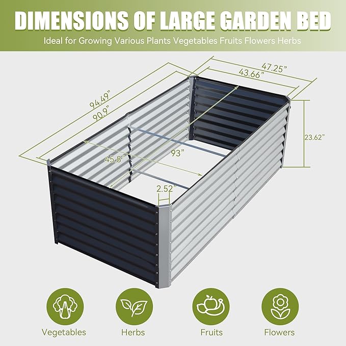 Domi Galvanized Raised Garden Bed, Outdoor Planter Garden Boxes Large Metal Planter Box for Gardening Vegetables Fruits Flowers, Silvery (8x4x2ft)