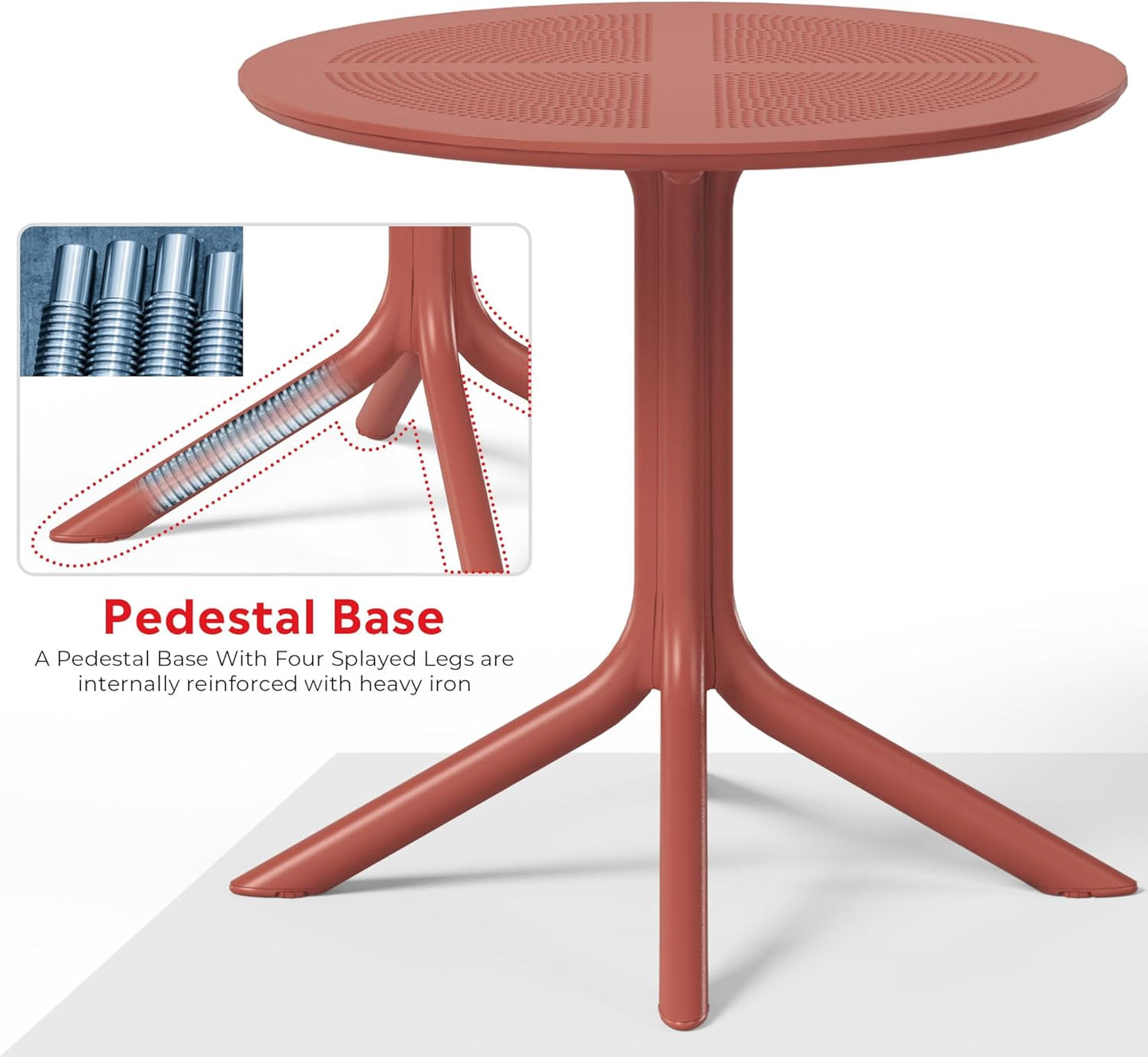 4 Person Dining Table Set, HDPE Patio Round Dining Table and Stackable Chair, Kitchen & Dining Room Sets All Weather for Backyard Porch Poolside, Red