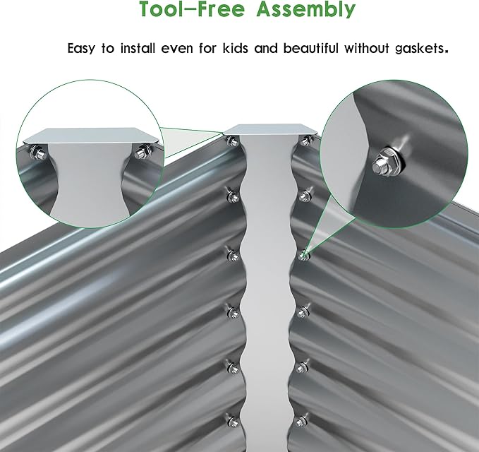 EKX 6x2x2FT Galvanized Raised Garden Bed, Raised Garden Bed Kit-Metal Planter Box Outdoor,Planting for Vegetables, Fruits,Herbs, Flowers-Slive