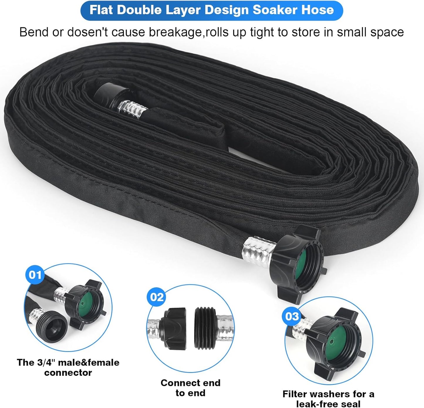 Flat Soaker Hose 10 FT,Drip Hose for Garden Beds Linkable Irrigation System Lightweight and Easy Watering for Tree Plant and Save 80% Water for You (10FT)