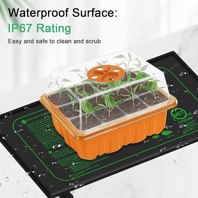 GooingTop Seedling Trays + Heat Mat 10''x20.7'', 6 Pack 72 Cells Plant Grow Starter with Adjustable Humidity Vent for Mini Greenhouse Garden Germination,Bonsai Seed Starting Growing