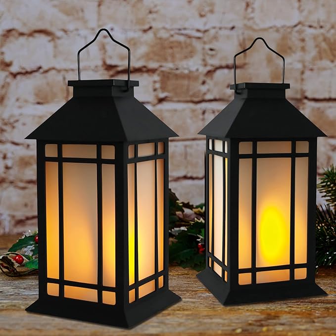 13-Inch IP65 Waterproof Battery-Powered Outdoor Lantern with Led Flameless Candle and 6-Hour Timer - Decorative Lantern for Patio & Garden(2 Pack)