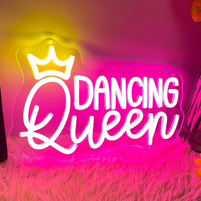 Dancing Queen Neon Sign, Dimmable LED Neon Lights for Wall Decor Neon Light Up Signs for Bedroom Dancing Party Bar Club Birthday Party Decoration Gift for Girl Kid lover