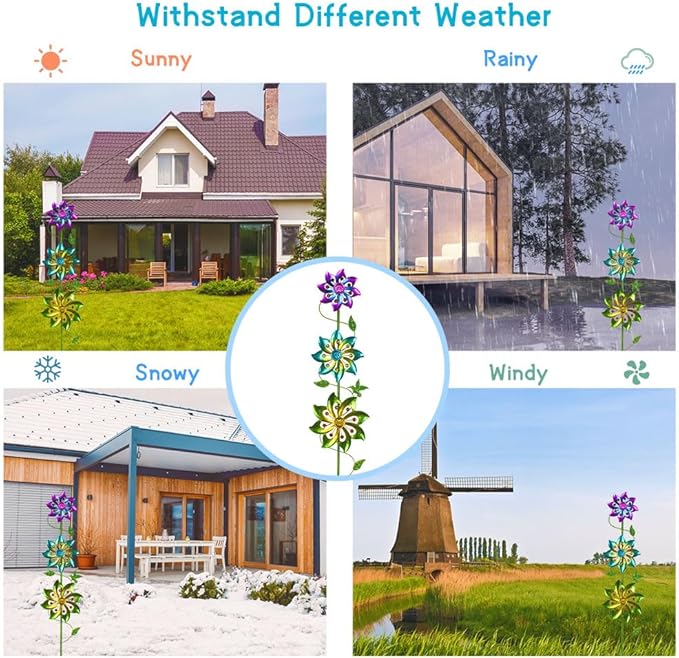 DREAMYSOUL 3 Blades Wind Spinner, Pinwheels for Yard and Garden, Metal Wind Spinners Outdoor, Colourful Wind Sculptures for Outside Patio Lawn Decoration
