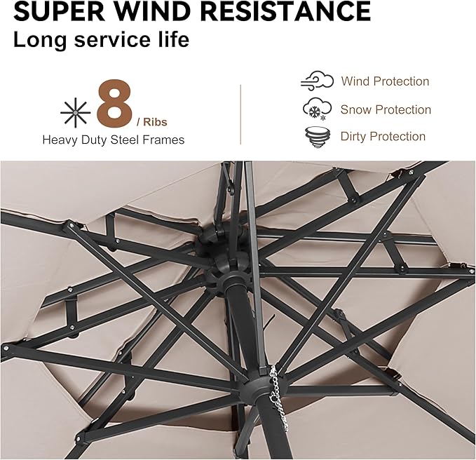 9" Outdoor Patio Umbrella - Double Top Table Umbrella Waterprool UV Protection, Sombrillas de Patio with Push Button Tilt&Crank, Sun Umbrella for Pool, Porch, Garden, Backyard(Taupe)