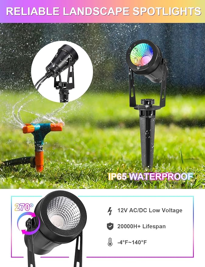 ECOWHO RGB Color Changing Landscape Lights with RF Remote Control, 12V Low Voltage Landscape Lighting, IP65 Waterproof LED Spotlight Outdoor for Yard House Garden Patio Tree Pathway Decor, 4 Pack