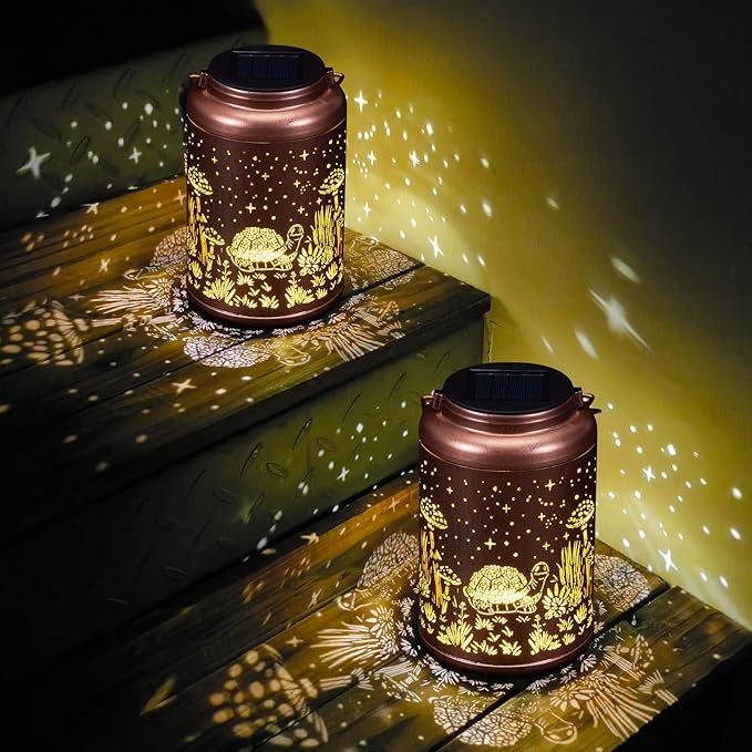 2 Pack Turtle Solar Lanterns Outdoor Waterproof - Birthday Gifts for Women, Men, Mom, Tortoise Solar Lights Outdoor Hanging Garden Decor for Outside, Patio, Outdoor, Yard, Lawn, Balcony