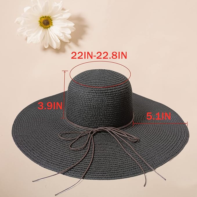 Floppy Big Beach Straw Hats for Women Foldable Summer Wide Brim Packable Sun Hat Womens Travel Straw Fedora Hat