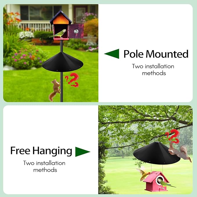 24-inch Large Outdoor Squirrel Baffles for Bird Feeders Pole, Baffle with Metal Frame, Squirrel Guard for Bird Houses, Two Way Use, Black Color