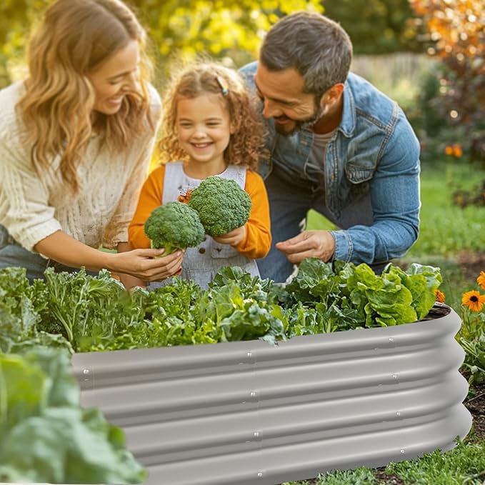 8x2x1ft Oval Galvanized Raised Garden Bed Outdoor 9-in-1 Large Metal Modular Planter Box Raised Beds for Gardening,Vegetables,Fruits,Flowers & Herbs (Silver)