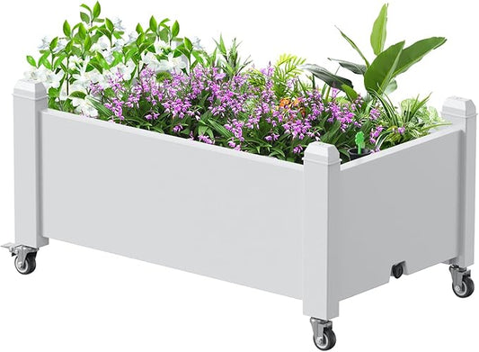 Elevated Raised Garden Bed with Legs,Outdoor Large Resin Patio Planter Box Stand Divisible with Drain Plug,Water Monitor for Plants Vegetables Flowers Fruits(Ashen)