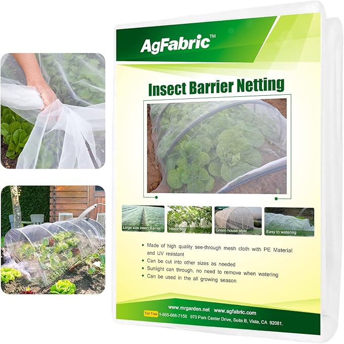 Agfabric Garden Netting 10'x30' Insect Pest Barrier Bird Netting for Garden Protection,Row Cover Mesh Netting for Vegetables Fruit Trees and Plants,White,2 Pack