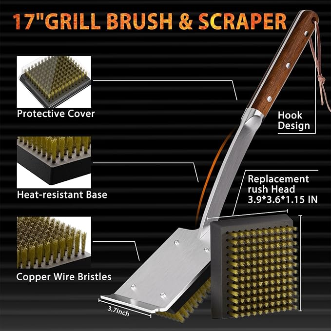 ENLOY Copper Wire Grill Brush Replacement Head, Grill Cleaning Bristle Brush with 4 Screws, BBQ Cleaning Replacement Brush Head for Gas, Porcelain, Ceramic, Cast Iron, Stainless Steel Grills and More