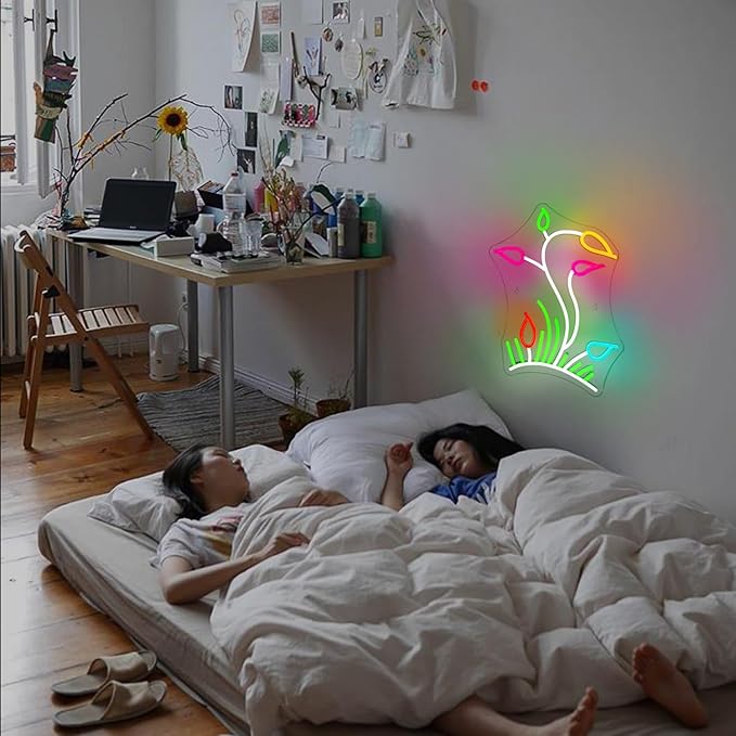 Flower Grasslands Neon Signs Tulips LED Neon Light for Wall Decor Flowers Shaped Light up Sign for Bedroom, Christmas Gift, Shop, Teen Room, lorists,Dormitory