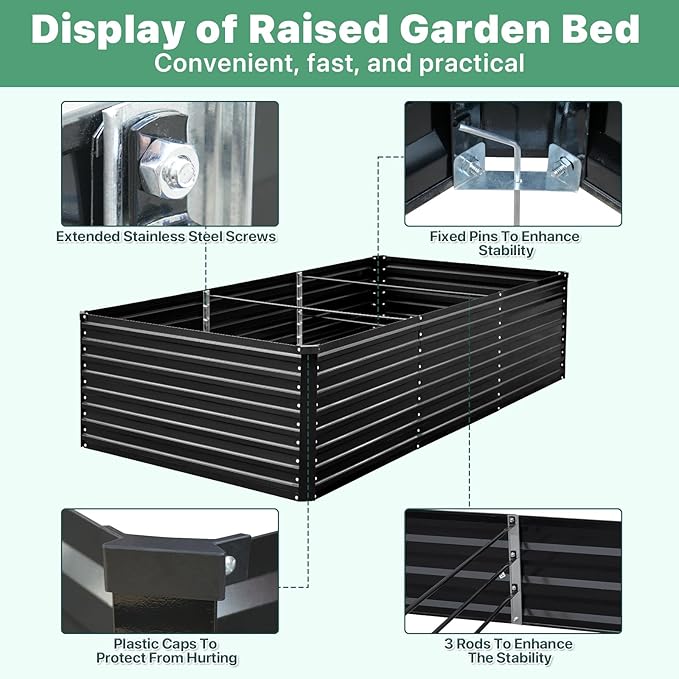8×4×2ft Galvanized Metal Raised Garden Bed, Metal Planter Kit Box Outdoor for Deep-Rooted Vegetables, Flowers, Green and Herbs