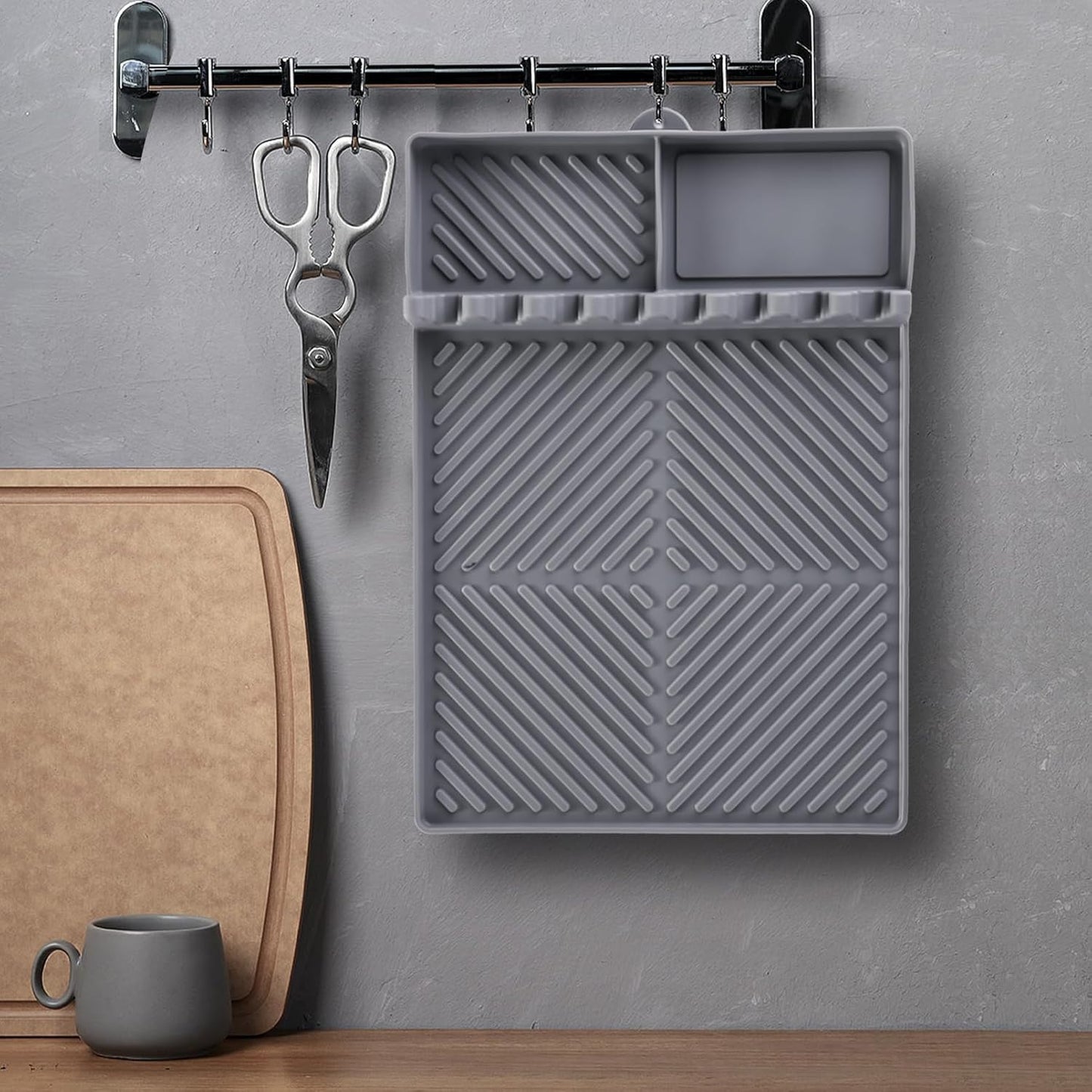 Griddle Mat Barbeque Grill Accessories Tools for Blackstone, Side Shelf Mat Grill Pad for Outdoor Grill Kitchen Counter Spatula Silicone Mat with Drip Pad for Kitchen, Cooking, Countertop (Grey)